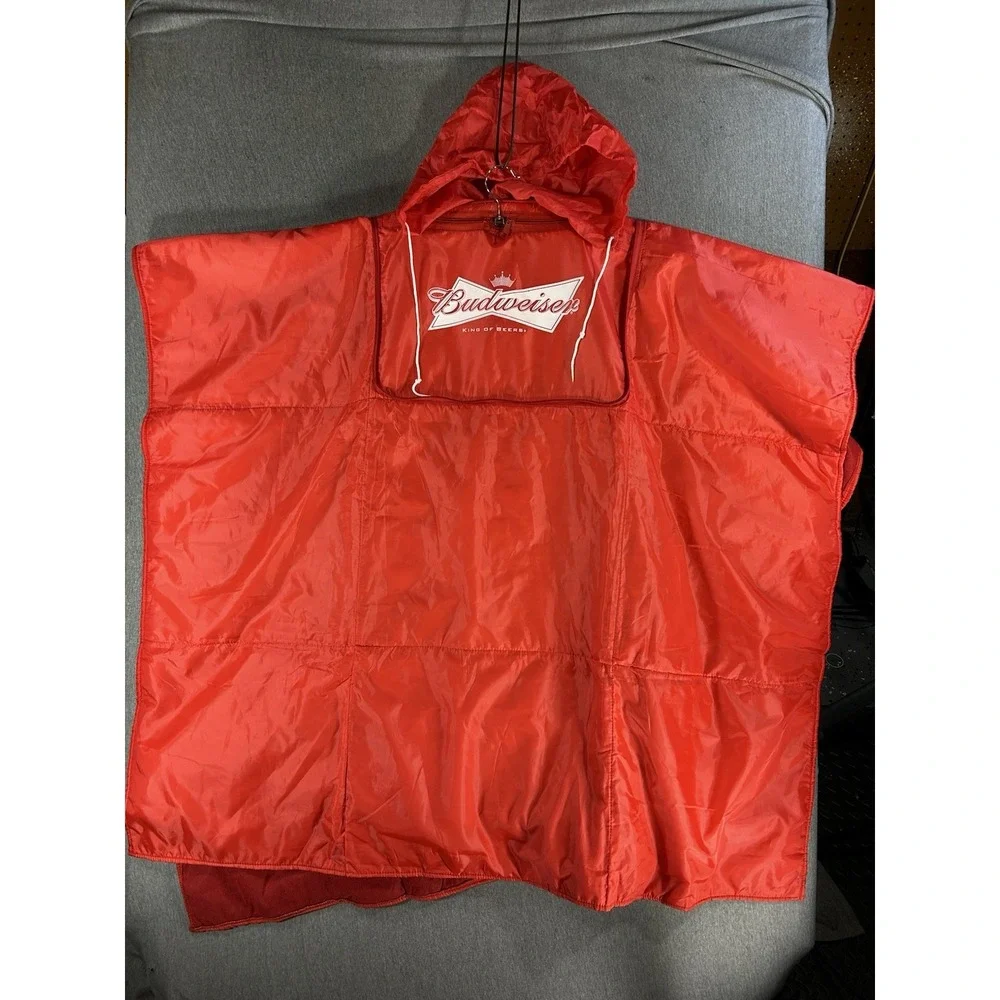 Vintage Budweiser‎ Stadium Blanket Poncho 2-in-1 Hooded Coverup Lined Fleece Bag